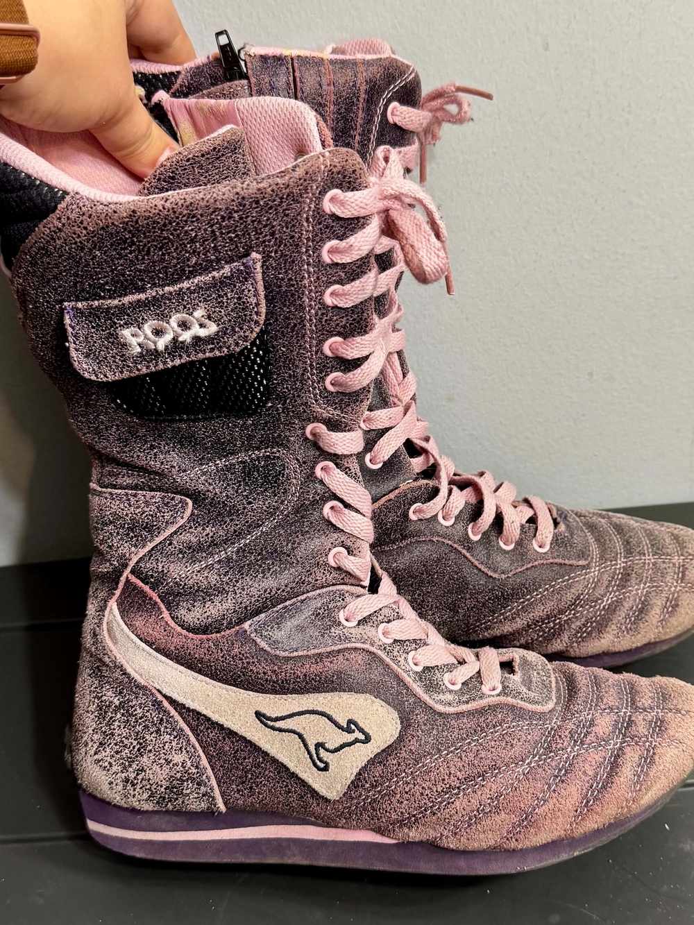 kangaROOS Women's Tall Lace-Up Boots in Dusty Pink and Purple